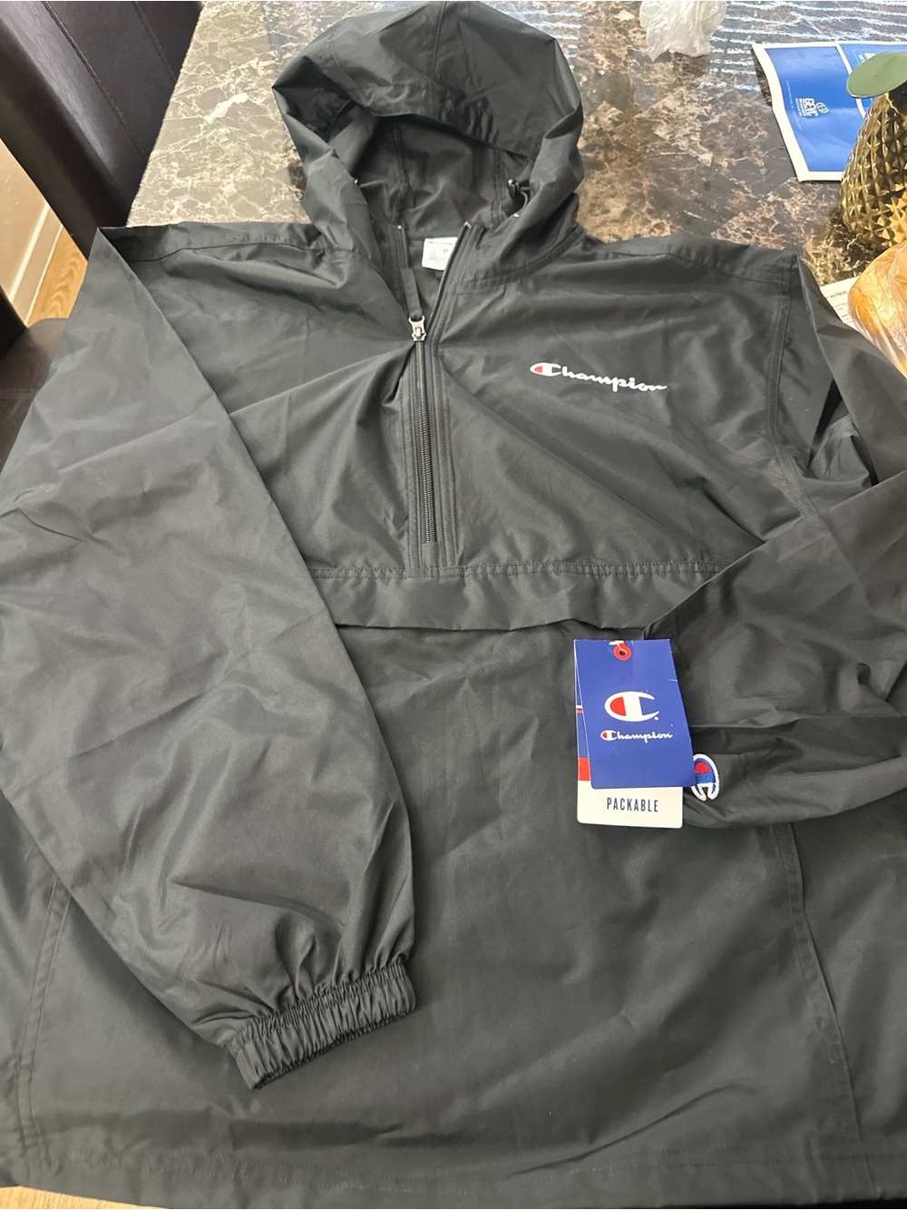 Champion Black Packable Hooded Windbreaker Pullover